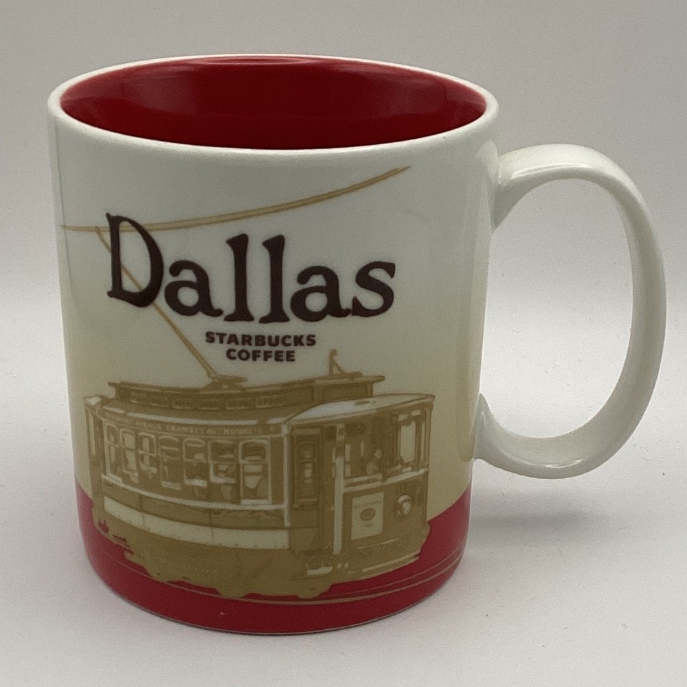 Starbucks 16oz Dallas Mug Collector Series 2009 City Skyline Trolley Red White